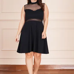 AMEEZA Plus Size Mock Neck Fit & Flare Dress-image-0