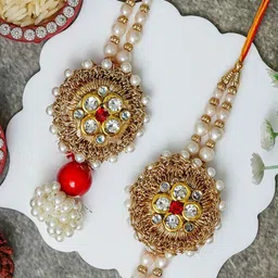 eCraftIndia Set Of 2 Stones Studded & Beaded Floral Design Thread Rakhi-picture-17