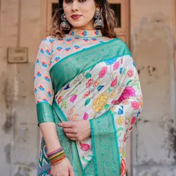 MAHARANI COUTURE Floral Printed Woven Design Border Kanjeevaram Saree image 5