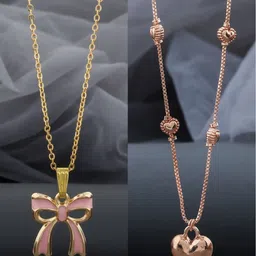 Birado Jewellery Set Of 2 Stainless Steel Gold-Plated Heart Shaped Pendants With Chains-picture-16