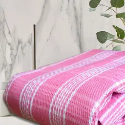 Athom Living Pink & White 5 Striped Cotton 210 GSM Bath Towel image 2