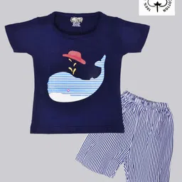 Kiwi Organic Cotton Half Sleeves Whale Print Tee & Short Set - Blue-picture-25