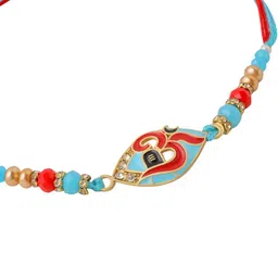 Sangria Artificial Stones and Beaded Om Thread Rakhi with Roli Chawal Chandan & Mishri image 2