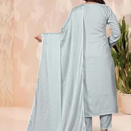 KALINI Women Floral Embroidered Regular Thread Work Chanderi Silk Kurta with Trousers & With Dupatta image 3