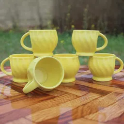 laghima jadon Set of 6 Yellow Textured Ceramic Glossy Cups and Mugs set image 2
