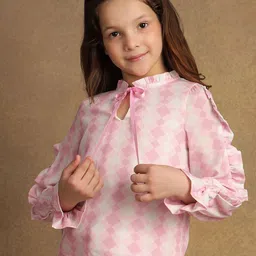 One Friday Floral Checked Bell Sleeve Top-picture-23