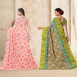 KANOODA Women Pack of 2 Peach & Green Pure Georgette Saree-image-99