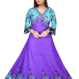 PURSA Women Three Quarter Sleeves Printed Maxi Nightdress-picture-37