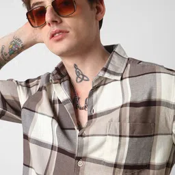 VASTRADO Men Classic Slim Fit Opaque Checked Casual Shirt-image-76