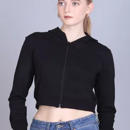 Obaan Women Solid Hooded Front Open Full Sleeve Cotton Sweatshirt-image-55