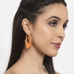 StyleCast Gold-Plated Artificial Beaded Crescent Shaped Hoop Earrings image 4