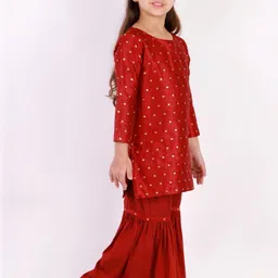 JBN Creation Girls Bandhani Woven Design Zari Straight Kurta With Sharara image 3