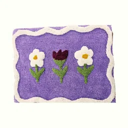 Aura Purple & White Patterned Anti-Skid 1800 GSM Cotton Bath Rugs-image-84
