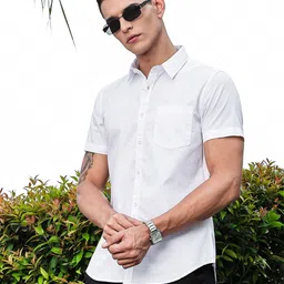 HERE&NOW Men Premium Slim Fit Solid Spread Collar Cotton Casual Shirt-picture-28