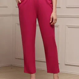 Biba Women Regular Fit Mid-Rise Flat-Front Plain Cotton Trousers-picture-10