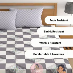 CHHAVI INDIA Grey & White Geometric 210 TC King Bedsheet with 2 Pillow Covers image 2