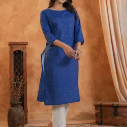 Span Ethnic Motifs Printed Round Neck Pure Cotton Straight Kurta With Trouser image 5