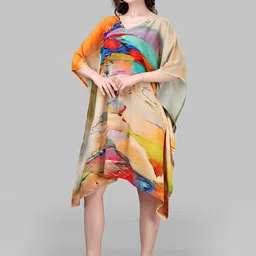 Exotic India Georgette Short Kaftan with Abstract Pattern Print-picture-33