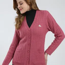 Monte Carlo Women Self Design Woollen Cardigan Sweater image 1