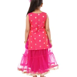 Babyoye Sleeveless Kurta with Danglers & Lehenga Set - Pink image 3