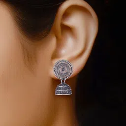 Sangria Set Of 6 Silver Plated Oxidised Dome Shaped Jhumkas image 3