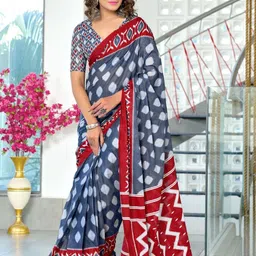 NIKATT MALHARI Pure Cotton Block Print Saree With Blouse Piece-picture-16