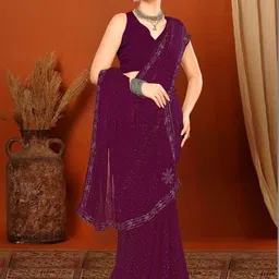 DIVASTRI Ethnic Motifs Beads and Stones Pure Chiffon Heavy Work Saree image 3