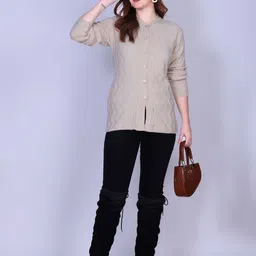 SOSHAGUN OSWAL Women Cable Knit Woollen Cardigan-image-1