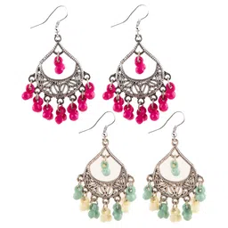 Creative Frogs Set Of 2 Silver Plated Beaded Oxidised Crescent Shaped Chandbalis-image-34