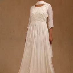 Soch Women Floral Embroidered Maxi Fit & Flared Ethnic Dress With Dupatta-image-24