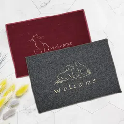 Kuber Industries Maroon & Grey 2 Pieces Embroidery Anti-Skid Doormats image 1