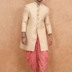 KISAH Men Cream Jacquard Indowestern Sherwani & Dhoti Set image 5