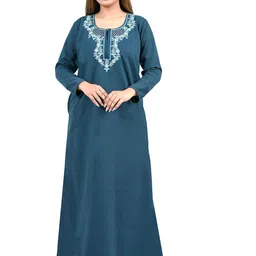 MIAVII CREATION Women Embroidered Maxi Nightdress-image-75