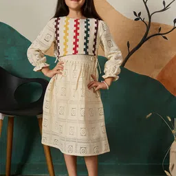 TINY TWILLS Embroidered Puff Sleeve Linen Fit & Flare Midi Dress-picture-17