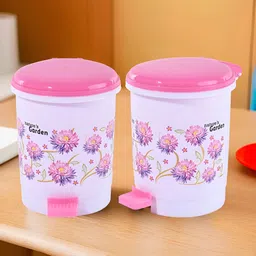 Aura 2 Pieces White And Pink Floral Printed Mini Pedal Bins 3L Each-image-36