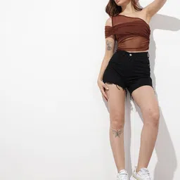 The Roadster Life Co. One Shoulder Ruched Crop Fitted Top image 2