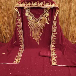 HERE&NOW Floral Embroidered Zari Georgette Unstitched Dress Material image 3