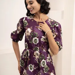 DressBerry Women Floral Printed Puff Sleeve Fit & Flare Midi Dress image 4