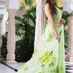 Moda Rapido Floral Printed Block Print Saree With Blouse Piece image 4