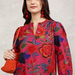 Vishudh Women Floral Printed Cotton Mandarin Collar Top-picture-22
