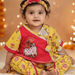 BownBee Infant Girls Embroidered Pure Cotton Angrakha Kurta With Dhoti Pants-picture-20