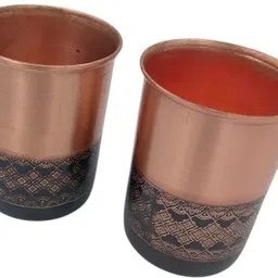 master brownsmith (Pack of 2) Designer Pure Copper Water Glass 250ml – Handcrafted Ayurvedic Drinkware Glass Water/Juice Glass image 1