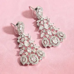 justpeachy Rhodium-Plated American Diamond Studded Jewellery Set image 4