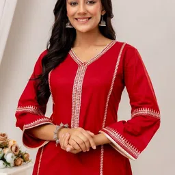 RAISHREE Women Panelled Thread Work Pure Cotton Kurta with Trousers image 2