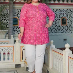 IKRASS Floral Printed Round Neck Three-Quarter Sleeves Short Kurti-image-44