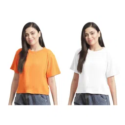 NOTWILD Women Pack Of 2 Solid Round Neck Cotton Boxy T-shirts-picture-38
