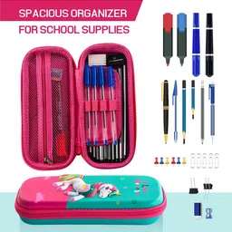 Kuber Industries Pack Of 2 Teal Green & Pink Printed Waterproof 3D Pencil Boxes For Kids image 5