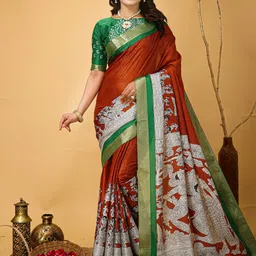 HERE&NOW Ethnic Motifs Printed Zari Art Silk Banarasi Saree-picture-25