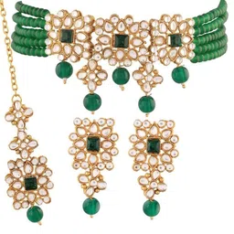 I Jewels Gold-Plated Kundan-Studded & Beaded Jewellery Set image 2