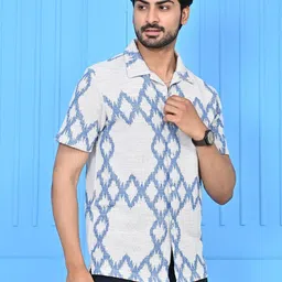 ARBOUR Men India Slim Fit Geometric Printed Cuban Collar Casual Shirt image 5